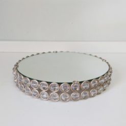 Bandeja dourado fino em cristais 30cm com base de espelho